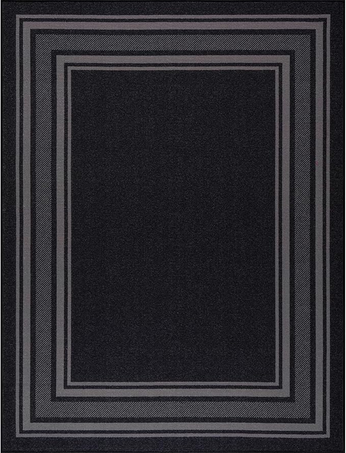 Beverly Rug Non Slip Area Rugs 3x3 Modern Bordered Non Skid Rubber Backing Soft Area Rug for Living Dining Room Easy to Clean Non Shedding Kitchen Bedroom Indoor Carpet 3 x 3 Black