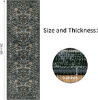 Washable Runner Rug 2x6: Vintage Boho Floral Carpet Runners for Hallway Entryway Non-Slip - Soft Botanical Low Pile Thin Mat for Kitchen Bathroom Bedroom Laundry Floor Decor - Dark Green