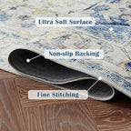 jinchan Kelda Area Rug 6x9 Washable Living Room Rug Vintage Indoor Large Floor Cover Distressed Lightweight Non-Slip Low Pile Thin Mat Accent Stain Resistant Carpet for Bedroom Office Light Blue