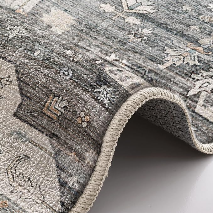 LUMI Washable 5x8 Area Rug for Living Room, Ultra Soft Vintage Rug with TPE Non Slip Backing, Stain Resistant, Low Profile Carpet High Traffic for Bedroom, Dining Room