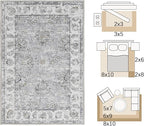 jinchan Fiora Floral 2x3 Rugs for Entryway - Vintage Washable Small Non-Slip Distressed Indoor Doormat Ultra-Thin Low-Pile Accent Rug for Entrance Kitchen Bedroom Bathroom (2x3ft, Grey)