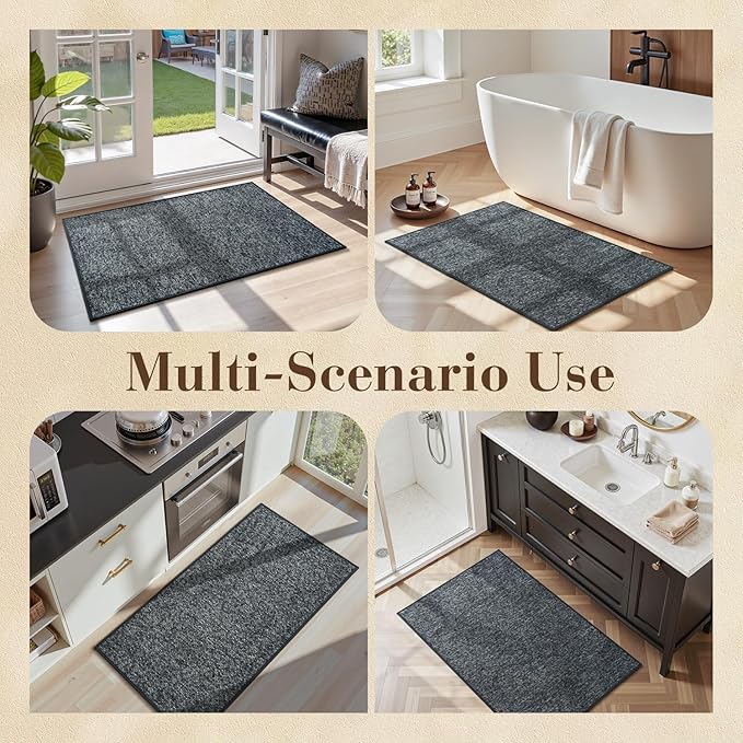 MontVoo Door Mat Indoor Entrance Doormat, Absorbent Durable Rubber Non Slip Front Door Mat for Inside Entry Entryway Dirt Trapper Welcome Mat, Darkgrey 17''x30''