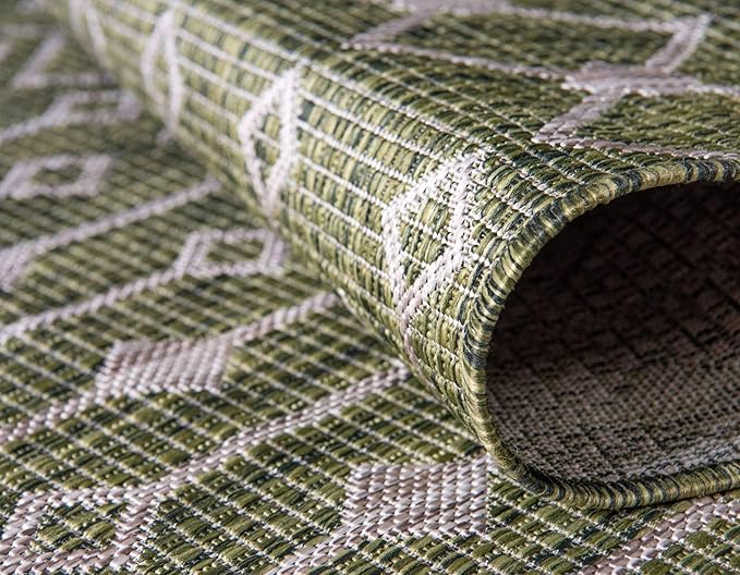 Unique Loom Outdoor Trellis Collection Area Rug - Tribal Trellis (4' 1" Round, Green/ Natural)