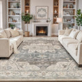 LUMI Washable 5x8 Area Rug for Living Room, Ultra Soft Vintage Rug with TPE Non Slip Backing, Stain Resistant, Low Profile Carpet High Traffic for Bedroom, Dining Room