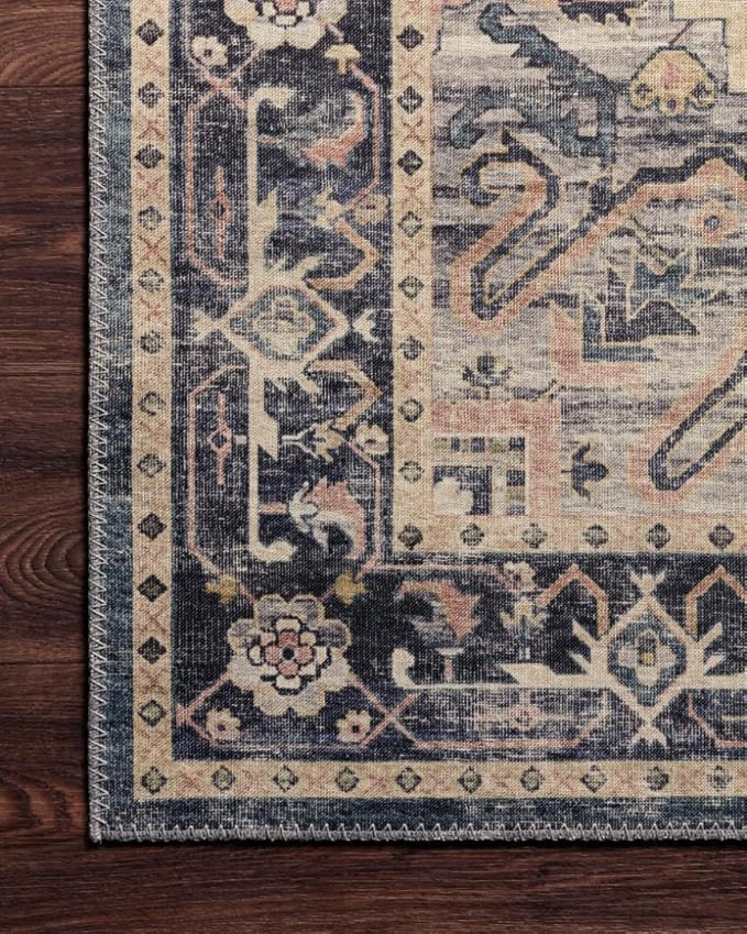 Loloi Hathaway Collection HTH-01 Navy/Multi 7'-6" x 9'-6", .25" Thick Area Rug, Soft, Durable, Printed, Modern, Low Pile, Non-Shedding, Easy Clean, Living Room Rug