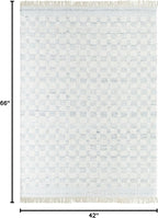 Mark&Day Wool Rugs, 4x6 Clinten Solid and Border Light Slate Checkered Rug, Cream Grey Carpet for Living Room, Bedroom or Kitchen (3'6" x 5'6")