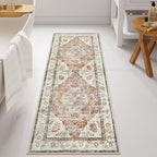 Uphome Bathroom Runner, Distressed Tribal Farmhouse Orange Bathroom Mat, Large Bath Rugs Non Slip Washable, Oriental Retro Boho Bath Mat Runner for Bathtub Sink Laundry, 24x59 inch