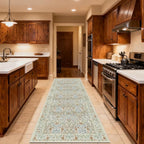 Washable 2'6" x 10' Runners for Hallways, Non Slip Long Floor Runner for Kitchen, Entryway Indoor, Stain Resistant Rubber Backing Floral Décor Rug (Beige Blue)