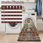 U'Artlines Christmas Boho Vintage Area Rug 5x7 Machine Washable Low Pile Ultra-Thin Soft Floor Carpet Non Slip Non Shedding Accent Rug for Living Room Bedroom Entryway Dining Room Office(Rust＆Teal)