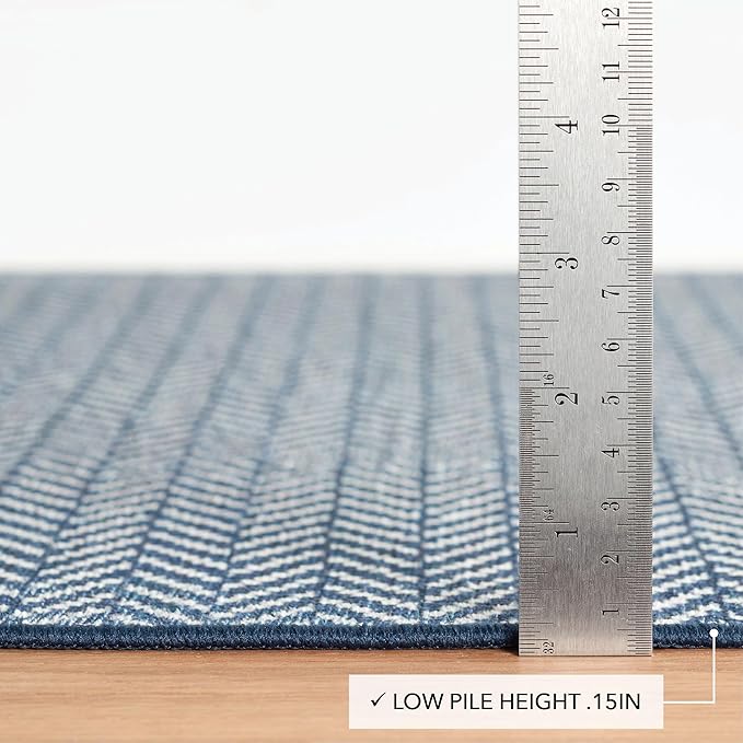 Dash and Albert Herringbone Machine Washable Area Rug - 4' x 6' Navy - Geometric Accent Rug - Anti-Slip Backing, Lightweight, Machine Washable, High Traffic Areas Kitchen, Mudroom, Laundry Room