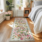 Floral Runner Rug 2x6 - Washable Vintage Kitchen Rug Low Pile Non-Slip Carpet for Entryway Hallway, Laundry, Bedroom - Soft, Stain Resistant Indoor Area Rug - Grey