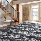 Andency Area Rugs 9x12 for Living Room Home Decor, Large Shaggy Bedroom Carpet, Non-Slip Big Shag Indoor Thick Soft Fluffy Furry Fur Area Rugs for Kids Dorm Nursery Aesthetic, Tie-Dyed White Black