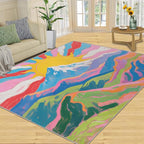 Boho Sun Area Rugs 5x7ft, Watercolor Mountain Rugs for Living Room, Abstraction Deco Floor Rug Sturdy and Non-Shedding for Bedroom Hardwood Floors Teen Room