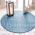 Unique Loom Outdoor Trellis Collection Area Rug - Tribal Trellis (4' 1" Round, Teal/ Ivory)