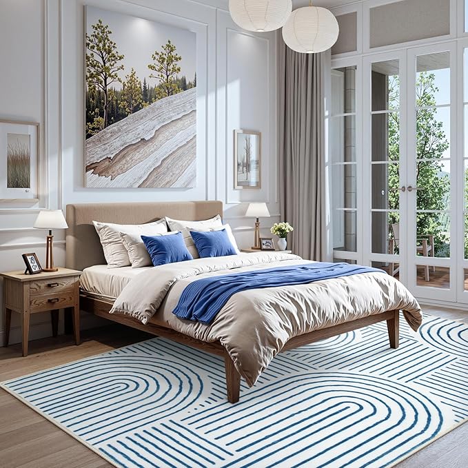Lahome Abstract 6x9 Area Rugs, Soft Washable Rugs for Living Room Ultra-Thin Non Slip Dining Room Rug, Blue Rug Throw Large Carpet for Bedroom Office(6'x9',Blue/White)