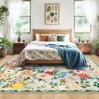 6x9 Area Rugs for Living Room: Floral Washable Rug Vintage Large Soft Boho Non-Slip Carpet Indoor Stain Resistant Thin Carpets for Bedroom Dining Room Farmhouse Nursery Hallway Home Office Green