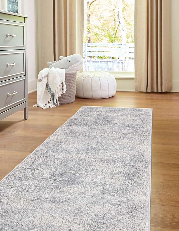 Unique Loom Finsbury Collection Area Rug - Sarah (2' x 9' 10" Runner, Gray/ Ivory)