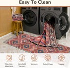 Area Rug 2x3 Rug Machine Washable Non-Slip Low Pile Print Pattern Western Rug for Living Room Bedroom Entryway Tribal Series -Red/Orange