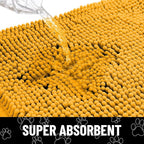 Smiry Dog Door Mat for Muddy Paws, Absorbent Dirt Trapper Non Slip Quick Dry Washable Chenille Mat for Mud Dogs, Entry Rug for Indoor and Outdoor (30x20 Inches, Golden Yellow and Black)