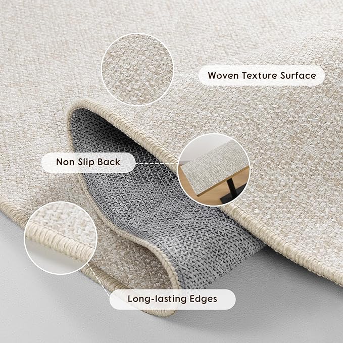 LBRO2M Easy Jute Solid Area Rug 4X6 Washable Rugs for Living Room Bedroom Natural Jute Look Indoor Outdoor Rug Durable, Solid Non Shedding Eco Friendly (4X6 Light Ivory)