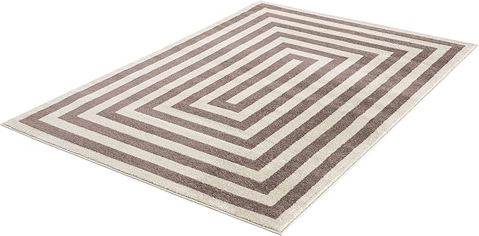 Abani Contemporary Beige & Ivory 5'3" x 7'6"(5'x8') Area Rug, Contrasting Geometric Modern Stripe Symmetrical Living Room Carpet Rugs