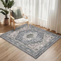 PURRUGS Vintage Farmhouse Boho Throw Rug 3x5 ft, Non-Slip Machine Washable Rug, Accent Oriental Area Rug for Entryway, Kitchen, Bedroom, Living Room and Dining Room, Periwinkle Gray/Soft Ivory