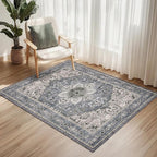 PURRUGS Vintage Farmhouse Boho Throw Rug 3x5 ft, Non-Slip Machine Washable Rug, Accent Oriental Area Rug for Entryway, Kitchen, Bedroom, Living Room and Dining Room, Periwinkle Gray/Soft Ivory