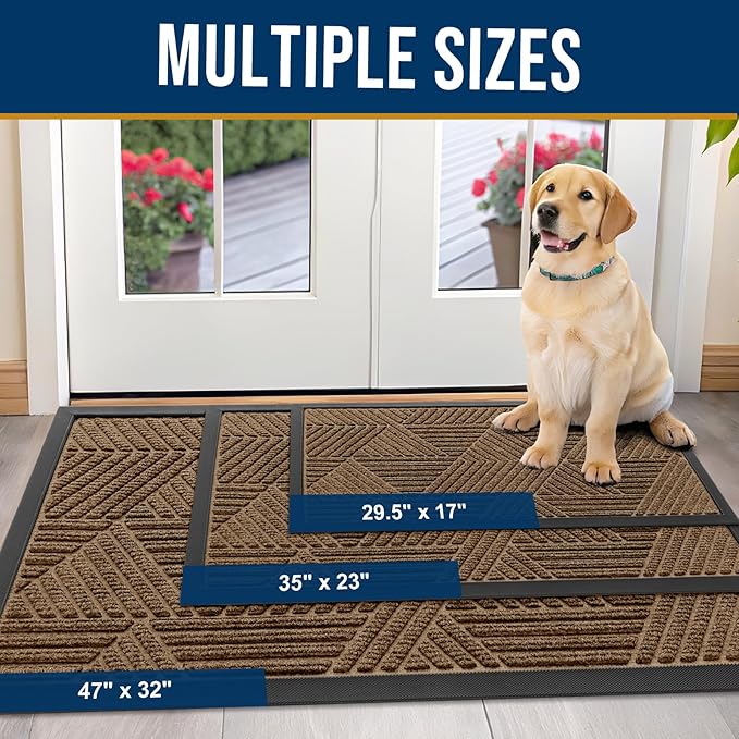 Kitinjoy Front Door Mat Outside Entrance, Sturdy Natural Dirt Trapper, Heavy Duty Rubber Doormat, Low Profile Non-Slip Backing, Easy Clean Floor Mat for Indoor Outdoor Entry, 47X32 Inch, Brown