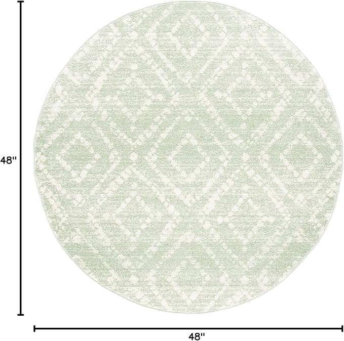 SAFAVIEH Adirondack Collection Area Rug - 4' Round, Green & Ivory, Modern Diamond Distressed Design, Non-Shedding & Easy Care, Ideal for High Traffic Areas in Living Room, Bedroom (ADR131Y)