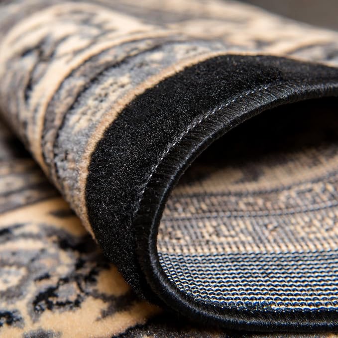 Rugs.com Yasmin Collection Rug – 10 Ft Runner Black Medium Rug Perfect for Hallways, Entryways