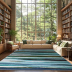 Abstract 5x7 Area Rug, Modern Stripe Pattern Teal Rugs for Living Room, Washable Soft Large Non-Slip Floor Carpet for Dining Room Office Bedroom - Teal/Multi