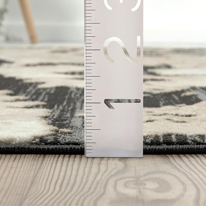 Abani Terra Cream Area Rug for Living Room, Bedroom - Black Abstract Pattern - 9' x 12' - Durable & Easy to Clean