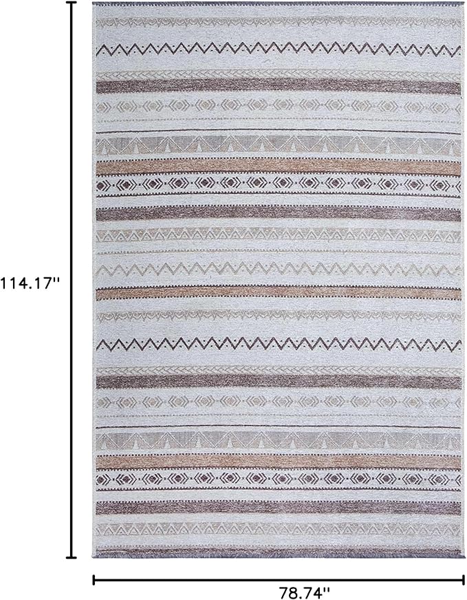 Alfa Rich 7x10 Beige Gray Washable Area Rugs for Living Room Bedroom Kitchen Cotton Decor Rug