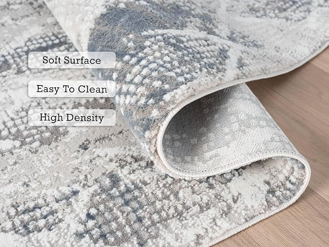 Adel Modern Area Rug for Living Room, 4x6 Rustic Distressed Abstract Blue Rug, Medium Pile Stain Resistant Carpet for Bedroom, Dining Room or Kitchen (4' x 6', Blue)