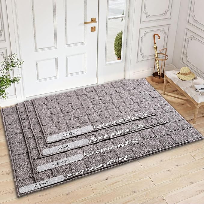 Large Front Door Mat Outside Entrance, Outdoor Indoor Door Mats for Entryway, Entrance, Entry, Patio, Waterproof Non Slip Doormat, Low-Profile, 31.5" × 47“, Grey
