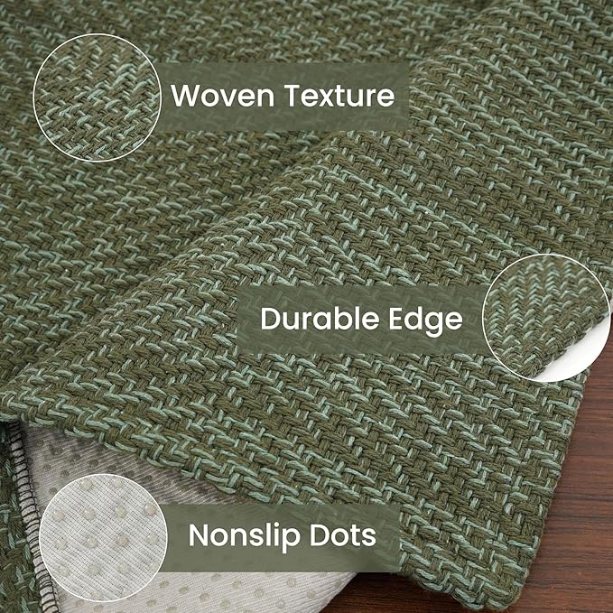IOHOUZE Small Area Rug 2x3 Washable Woven Rugs for Entryway Non Slip Rubber Backed Front Door Rugs Indoor Doormat Throw Rug Floor Carpet for Entrance Kitchen, Olive Green/Dusty Green