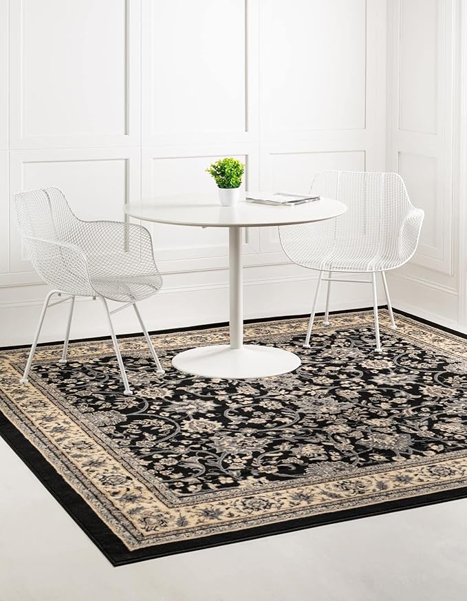 Rugs.com Yasmin Collection Rug – 8 Ft Square Black Medium Rug Perfect for Living Rooms, Kitchens, Entryways