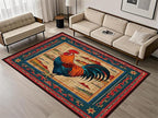 Vintage Rustic Rooster Area Rug ，3x5ft,Ethnic Design Colorful Mountains Geometric Pattern Print Rug，Low Pile Washable Rug Suitable for Farmhouse, Kitchen, Living Room, Bedroom Entryway