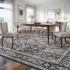 AMOAMI-Area Rug 9X12 Rugs for Living Room-Vintage Soft Black Rugs for Bedroom-Non Slip Carpet-Washable Rug for Dining Room Living Room Bedroom Office Under Table,Dark Grey & Black