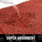 Smiry Dog Door Mat for Muddy Paws, Absorbent Dirt Trapper Non Slip Quick Dry Washable Chenille Mat for Mud Dogs, Entry Rug for Indoor and Outdoor (48x30 Inches, Maple Red and Black)