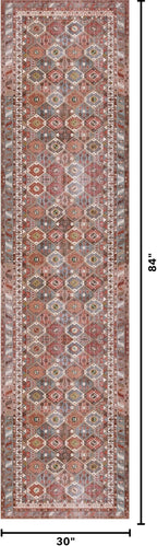 Kuden 2'6"x7' Runner Rug, Machine Washable Area Rug with Non-Slip Backing, Vintage Style, Soft, Easy Clean, Low Pile Rug for Hallway, Entryway, Kitchen, Bedroom