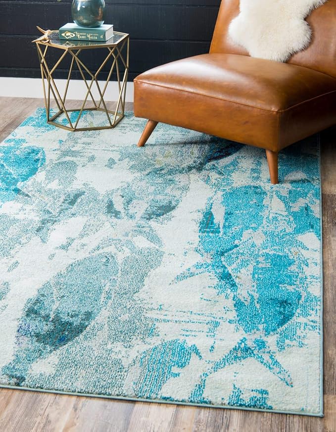 Unique Loom Positano Collection Coastal Modern Fish Light Blue Area Rug (9' x 12')
