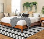 KOZYFLY Black and White Striped Outdoor Rug 5x7 Ft Area Rug Washable Indoor Outdoor Rug Cotton Outdoor Patio Rugs Farmhouse Rugs Living Room Carpet for Patio Dining Room Bedroom