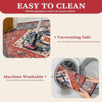 SERISSA Area Rug 4x6 Boho Rugs for Bedroom, Washable Non-Slip Living Room Rugs, Ultra Soft Vintage Print Distressed Rust Rug Low-Pile Throw Carpet for Entry Bedroom Nursery Kitchen Dorm Decor