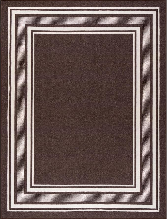Beverly Rug Non Slip Area Rugs 3x5 Modern Bordered Non Skid Rubber Backing Soft Area Rug for Living Dining Room Easy to Clean Non Shedding Kitchen Bedroom Indoor Carpet 3 x 5 Brown