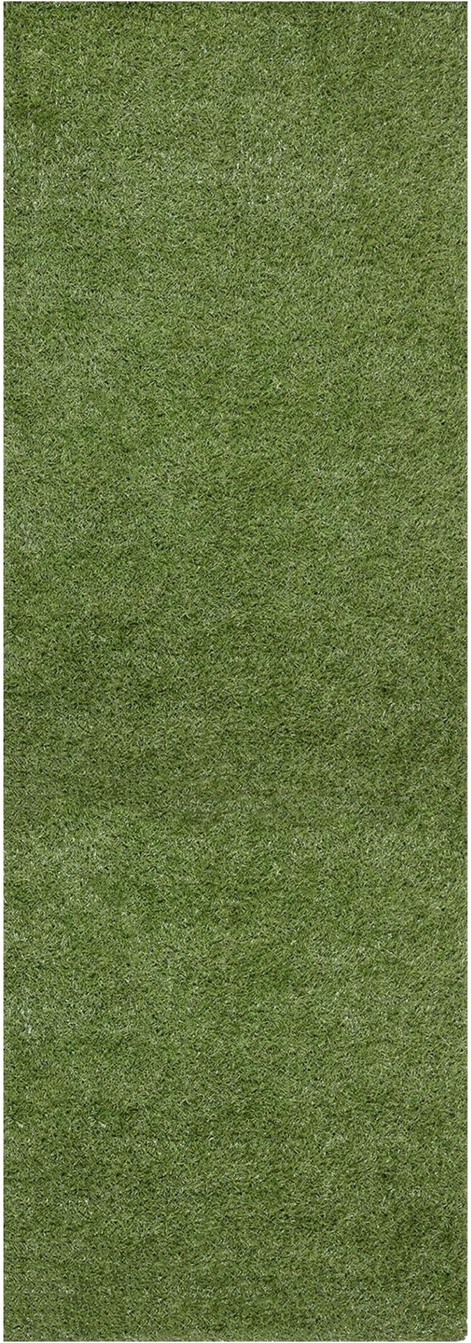 Ottomanson 2'7" x 14' Artificial Faux Grass Rug - Realistic Turf with UV Protection - Perforated for Easy Drainage - Durable, Hose-Off Synthetic Lawn Carpet for Indoor & Outdoor Use, Green