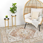 Lahome Boho Washable Living Room Area Rug 3x5 Throw Non-Slip Rugs for Bedroom Aesthetic Lightweight Thin Entry Rug Kitchen Rugs Oriental Distressed Print Capet for Office Bathroom Laundry Room
