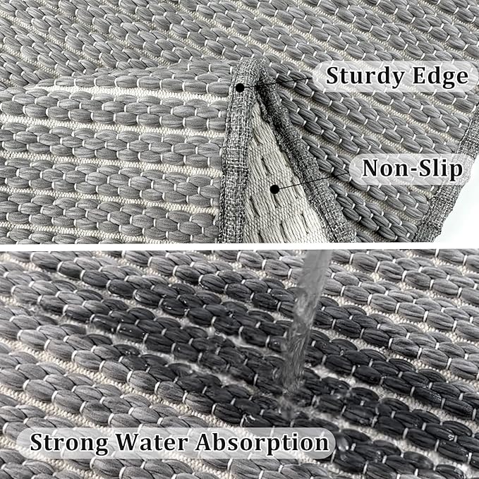 Grey Bathroom Rugs,24"x36"Non Slip Braided Vintage Bath Mat for Bathroom Floor Washable Boho Luxury Bath Rug for Tub Soft Absorbent Shower Sink Mat