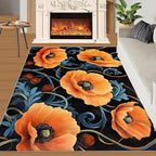 6x9 Poppy Living Room Rug - Retro Florals Art Bedroom Carpet, Rustic Flowers Art Classroom Rug for Carpet Boy Bedroom Office Nursery Hardwood Home Decor