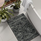 Wonnitar Moroccan Bathroom Rug,Washable 2x3 Small Bath Mat, Boho Tribal Soft Kitchen Sink Mat, Non-Slip Geometric Entry Way Rug, Low-Pile Indoor Carpet for Bedside Entrance Laundry (Black,2'x3')
